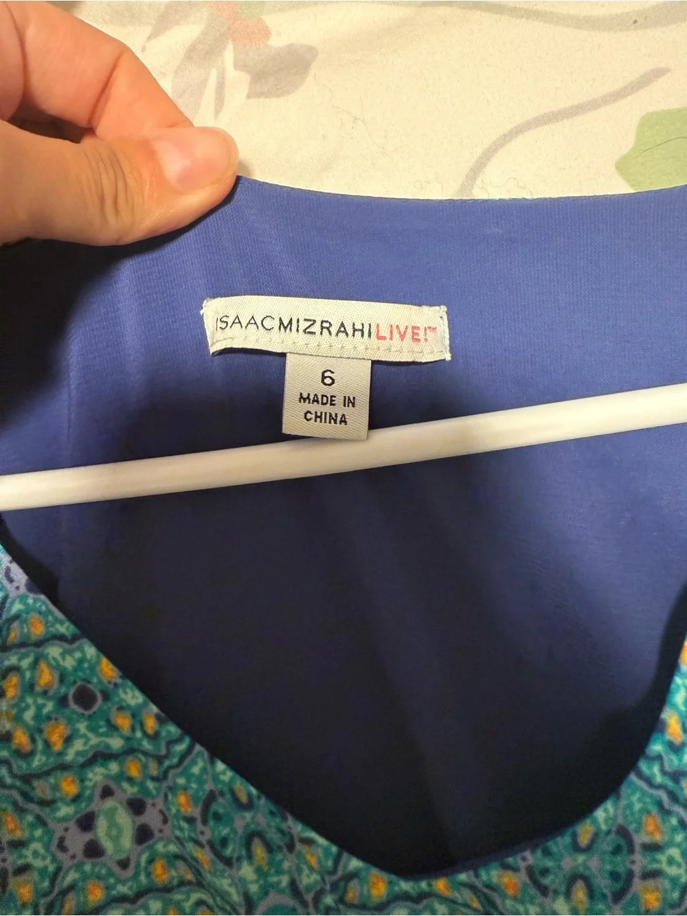 Isaac Mizrahi Teal Blue Printed V-Neck Mini Dress